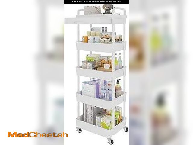 Lot 74-12126703 - Calmootey 5-Tier Rolling Utility Cart with Drawer,Multifunctional Storage Organizer with Plastic She...