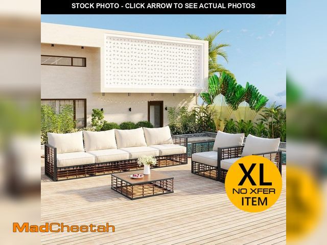 Lot 74-13269362 - Harper &amp; Bright Designs Modern 7-Piece Dark Gray Metal Patio Conversation Set with Beige Cushion...