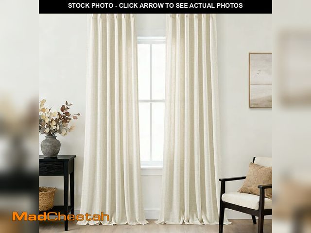 Lot 74-13947852 - Beige Pinch Pleated 92 inch Long Linen Curtains 2 Panels Set for Living Room Track System Curtains N...