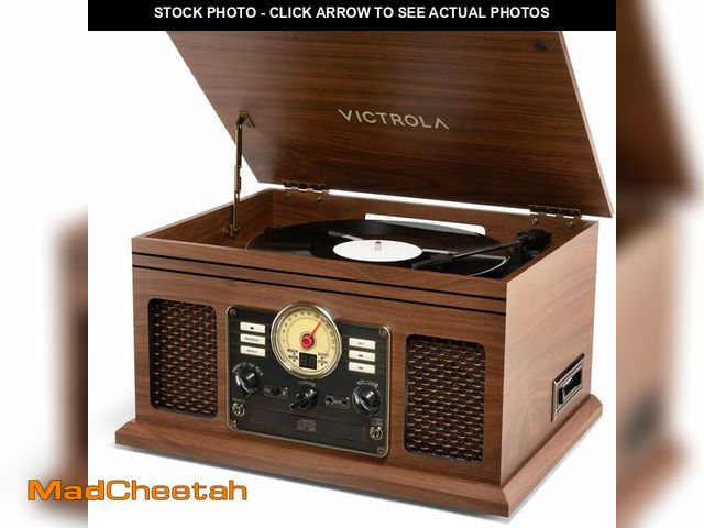 Lot 74-14591627 - Victrola Quincy - 6-in-1 Bluetooth Record Player - Walnut - UNUSED