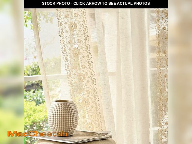 Lot 74-14210077 - jinchan Weslie Beige Floral Sheer Curtains for Bedroom 63 Inch Long Embroidered Voile Farmhouse Line...