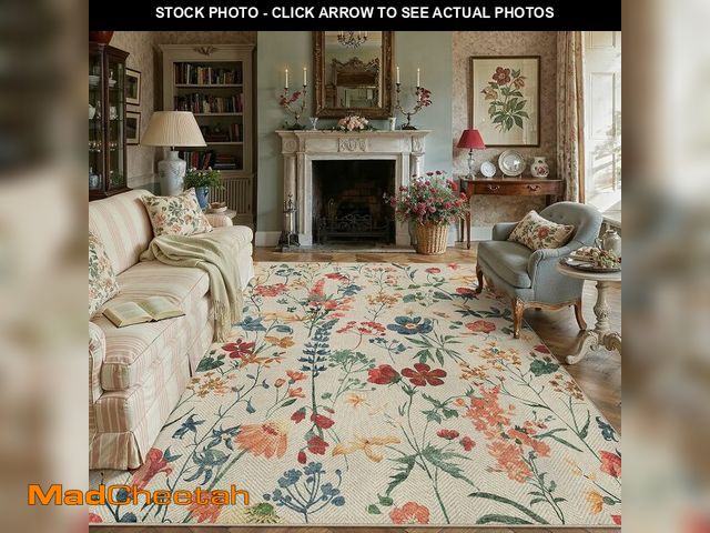 Lot 74-14284313 - PureCozy Floral Easy Jute Rug 8x10 Living Room Bedroom Carpet Washable Large Non Slip Indoor Farmhou...