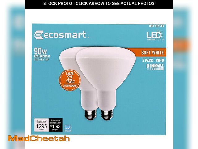 Lot 74-12675172 - EcoSmart 90-Watt Equivalent BR40 Dimmable LED Light Bulb, Soft White (2-Pack - UNUSED