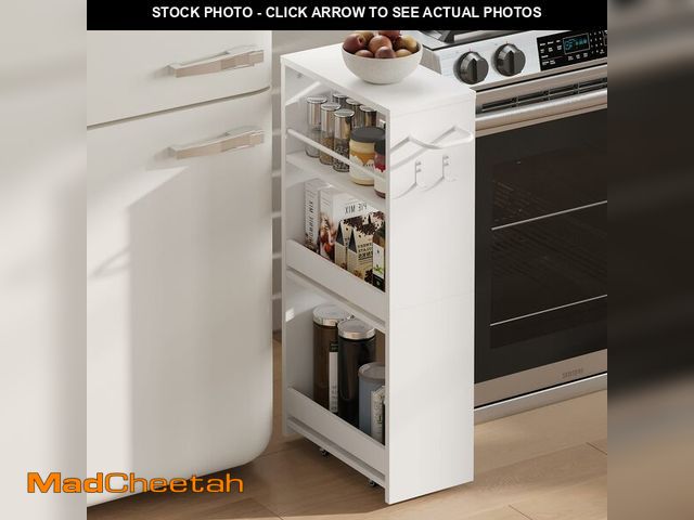 Lot 74-13541472 - ChooChoo 4-Tier Slim Storage Cart with Handle, 7.87" W Rolling Utility Cart on Universal Wheels, Kit...