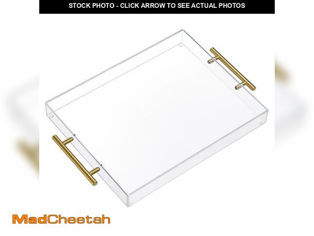 Lot 74-14263224 - 11"x14" Clear Acrylic Serving Tray with Golden Handles, Sturdy Huge Capacity Acrylic Tray for Coffee...