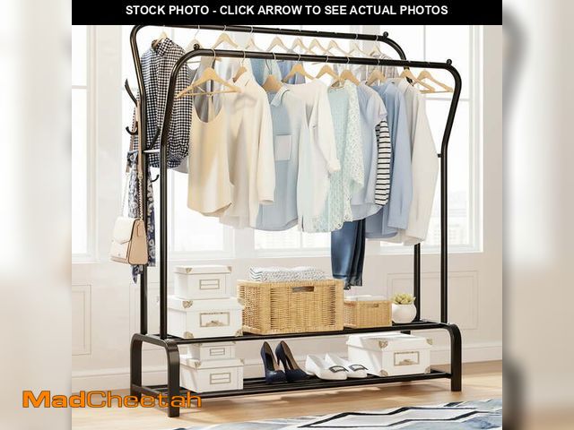 Lot 74-14309812 - BAOKALER Metal Clothes Rack Garment Rack for Hanging Clothes, Clothing Garment Rack with 6 Hooks, Cl...