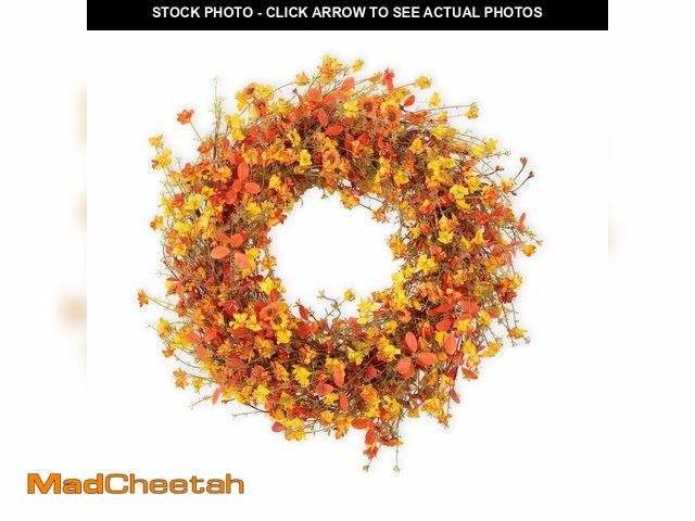 Lot 74-12708324 - 22 Inch Fall Wreaths for Front Door Artificial Orange Eucalyptus Berry Autumn Wreath with Daisy Jasm...