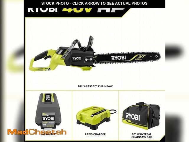 Lot 74-13270703 - RYOBI 40V HP Brushless 20 in. Battery Chainsaw with Universal Chainsaw Bag, 8.0 Ah Battery and Charg...
