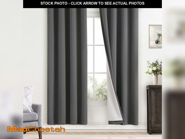 Lot 74-14304140 - Yakamok Dove Grey 100% Blackout Curtains Grommet Window Treatments with 2 Thick Layers-Light Gray Ro...