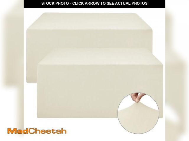 Lot 74-12439935 - Nasitos Spandex Fitted Table Clothes, 2 Pack - 48 x 24 Inch - Beige Rectangle Tablecloths for 4 Foot...