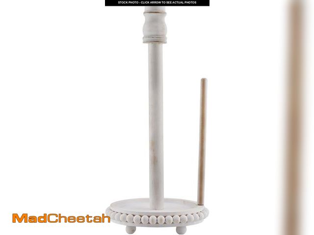 Lot 74-12323595 - AuldHome Design Farmhouse Paper Towel Holder (White); Wood Beaded Rustic Disposable Towel Dispenser ...