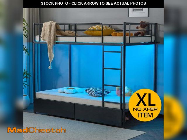 Lot 74-14603774 - Ktaxon Metal Twin over Twin Bunk Bed Frame with LED Light &amp; Charging Station &amp; 2 Drawer for ...