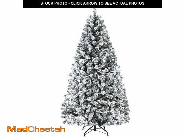 Lot 74-12834674 - Costway 6ft Snow Flocked Hinged Artificial Christmas Tree Unlit Metal - UNUSED