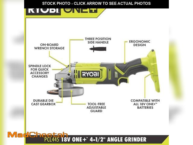 Lot 74-12792144 - RYOBI ONE+ 18V Cordless 4-1/2 in. Angle Grinder (Tool Only) - UNUSED