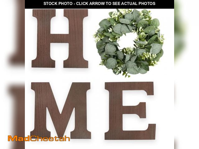 Lot 74-12315328 - Wooden Home Sign Wall Hanging Decor - Wood Home Letters for Wall Art with Artificial Eucalyptus Wrea...