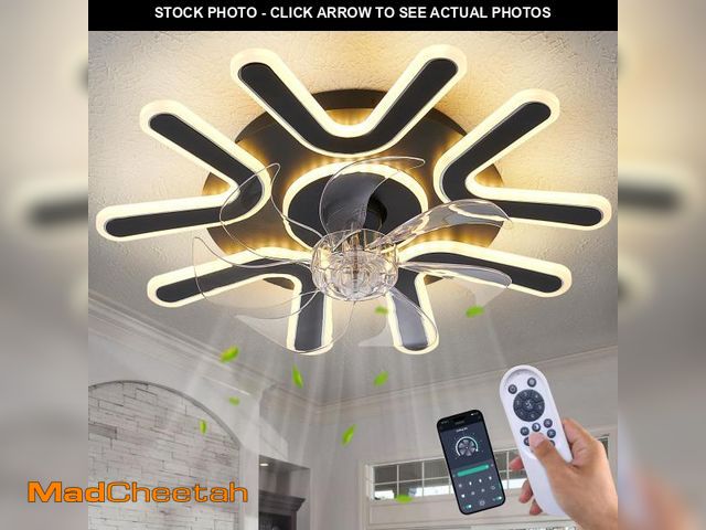 Lot 74-11559282 - Yfrest Modern Ceiling Fan With Light and Remote - 24 Inch Low Profile Flush Mount Fandelier With 3 L...