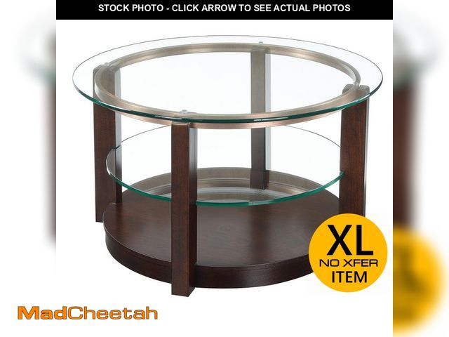 Lot 74-12783221 - Picket House Furnishings Benton 35 in. Espresso/Clear Round Glass Top Coffee Table with Casters - UN...