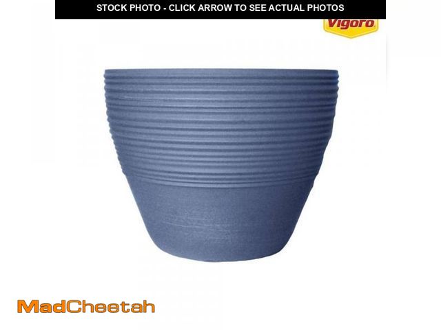 Lot 74-12493008 - Vigoro 19 in. Ashton Large Brushed Denim Blue High-Density Resin Planter (19 in. D x 14.8 in. H)(3 P...