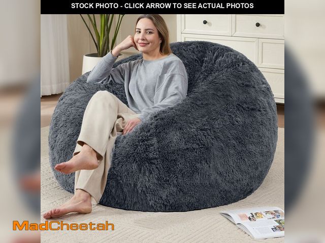 Lot 74-13563733 - Bean Bag Cover (No Filler) Soft Faux Fur Stuffed Animal Bean Bag Storage, Fluffy Plush Bean Bag Chai...