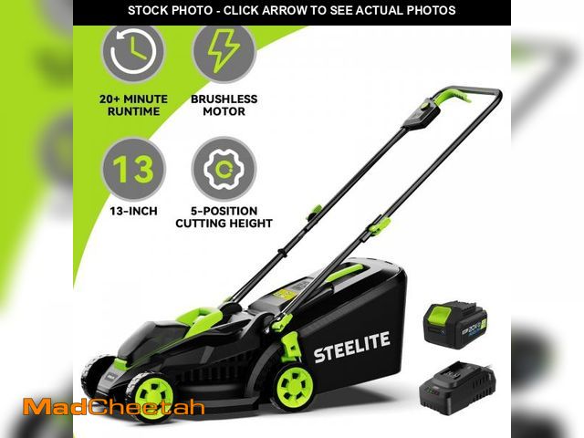 Lot 74-12143564 - Steelite 13-Inch Cordless Lawn Mower, 21V Electric Lawn Mowers with Brushless Motor for Garden,5 Hei...