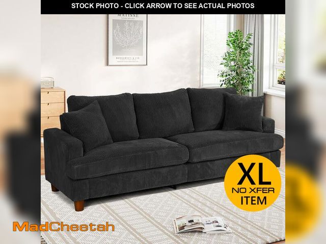 Lot 74-13817472 - 87" Corduroy Sofa,3 Seater Sofa with Extra Deep Seats,Neche Comfy Upholstered Couch for Living Room,...