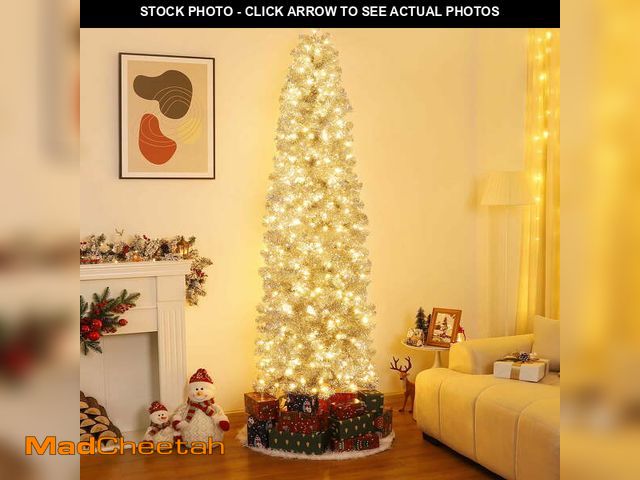 Lot 74-12765965 - Vigorpro 7.5ft Pre-Lit Slim Christmas Tree with 300 LED Lights (Warm White/Multicolor), Silver Tinse...