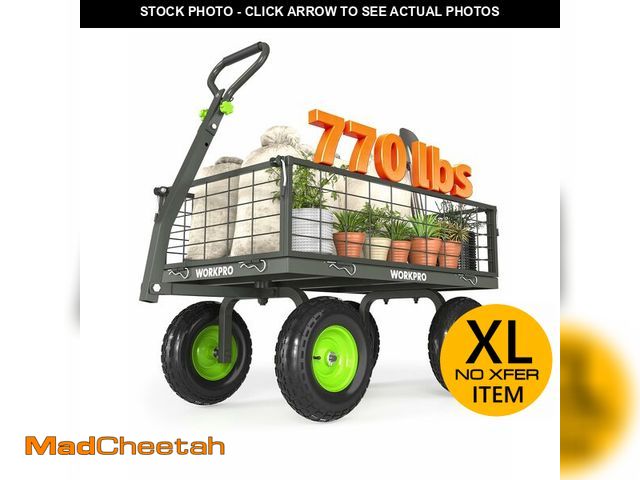 Lot 74-13931779 - WORKPRO Large Heavy Duty Garden Cart 770 lb, 2-in-1 Convertible Utility Wagon with Removable Sides, ...