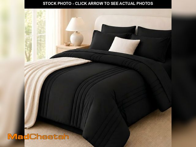 Lot 74-14214851 - Velorose Queen Comforter Set Black, 7 Pieces Bed in a Bag Queen Size, Lightweight Microfiber Bedding...