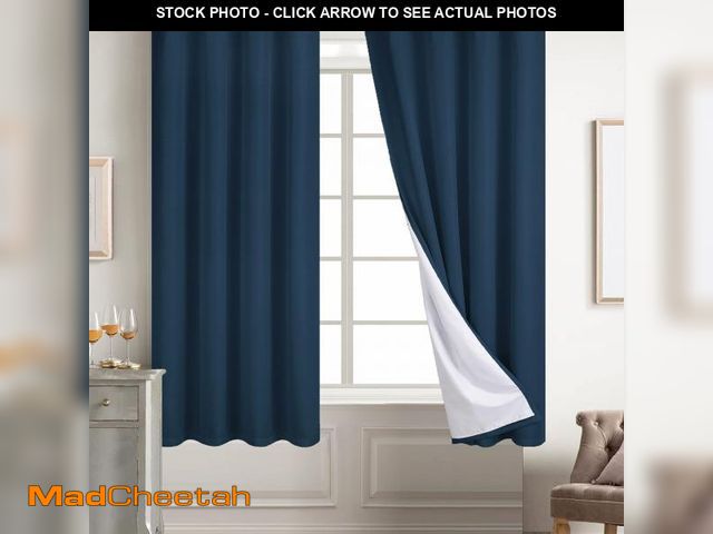 Lot 74-12214962 - Diraysid 100% Blackout Curtains Navy Blue Linen Curtains for Bedroom Grommet Thermal Insulated Room ...