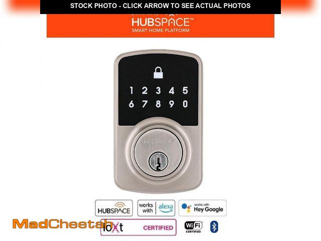 Lot 74-14434575 - Defiant Square Compact Satin Nickel Electronic Single Cylinder Deadbolt Wi-Fi Enabled Powered by Hub...