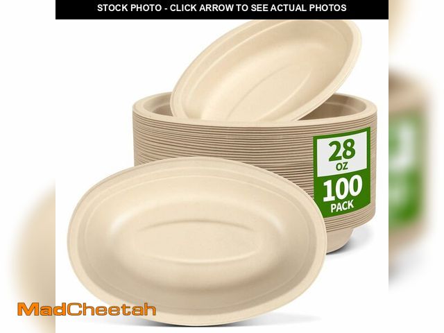 Lot 74-12708923 - AICHEF 100 Pack 28 oz Oval Disposable Bowls, Microwavable Serving as Burrito Bowl, Nacho, Potato, Ta...
