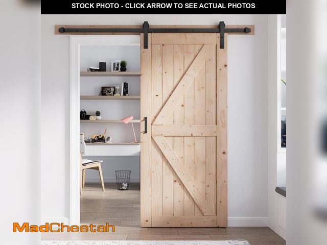 Lot 74-12289765 - FREDBECK 36in x 80in Wood Barn Door with 6.6FT Barn Door Hardware Kit Included K Shape Solid Spruce ...