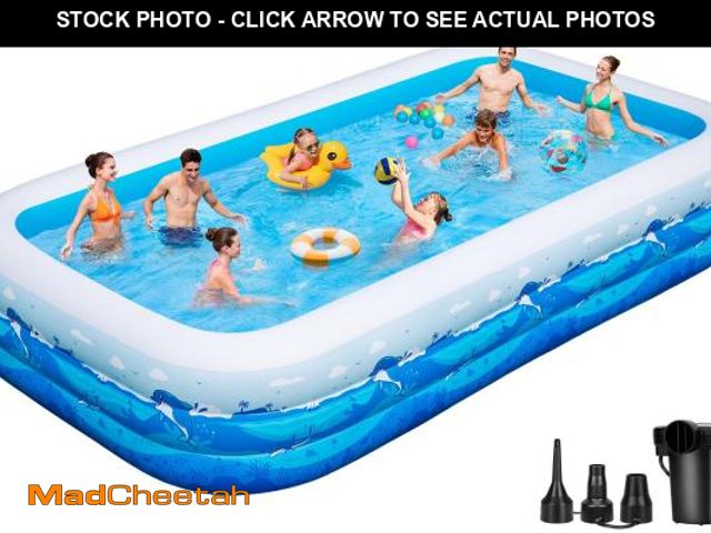 Lot 74-12117120 - Large Inflatable Pool with Pump, 130"x72"x22" Full-Sized Blow Up Pool with 0.6mm PVC &amp; Cute Anim...