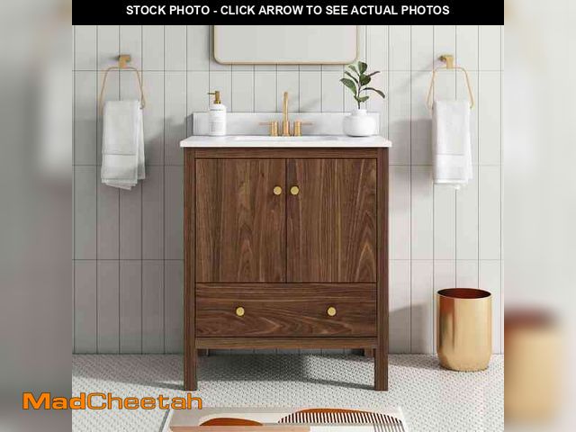 Lot 74-12554333 - Rory 30 in. Single Sink Walnut Bath Vanity with White Engineered Marble Top (Assembled) - UNUSED