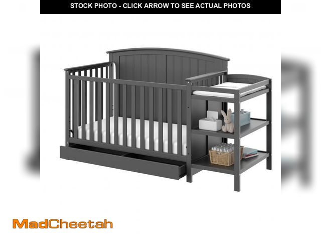 Lot 74-12488714 - Storkcraft Steveston 5-in-1 Convertible Crib and Changer with Drawer (Gray) Ã¢â¬â GREENGUARD Gold...