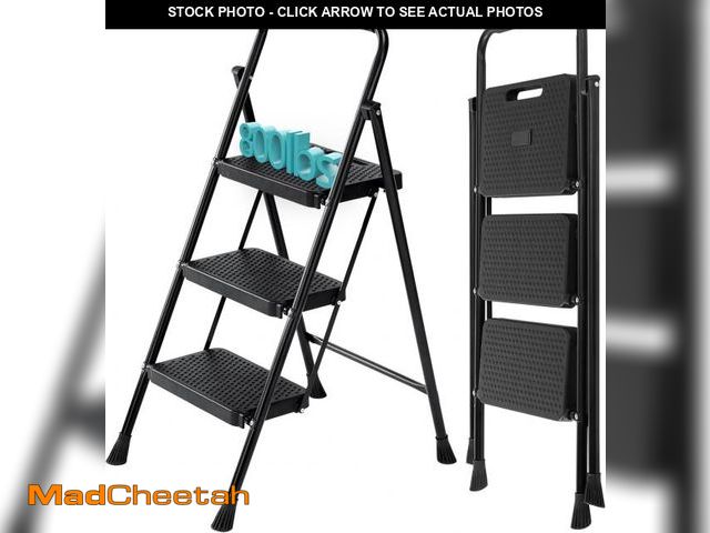 Lot 74-12399330 - SMUG Step Ladder, 3 Step Stool Foldable with Anti-Slip Pedal &amp; Comfortable Handrail, 800lbs Capa...