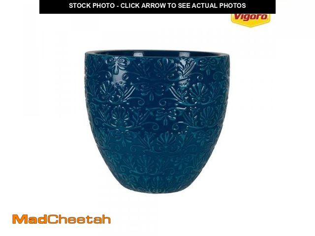 Lot 74-12483821 - Vigoro 15.1 in. Aurelia Large Blue Pantina Decorative High-Density Resin Planter (15.1 in. D x 14.2 ...