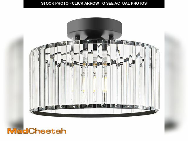 Lot 74-12699720 - Crystal Ceiling Light Fixture, Modern Semi Flush Mount Ceiling Light, Black Close To Ceiling Light F...