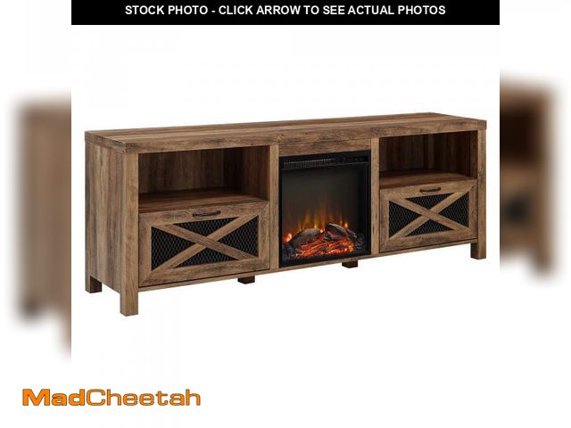 Lot 74-12392085 - Walker Edison Calgary Industrial Farmhouse X-Drawer Metal Mesh and Wood Fireplace TV Stand for TVs u...