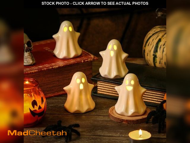 Lot 74-12708603 - 4PCS Ceramic Ghost Light Up Decor, Cute Ghost Halloween Decor, Small White Ghost Figurine Timer Led ...