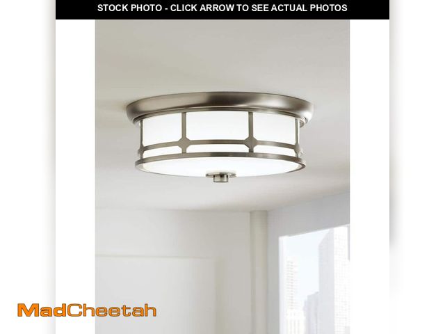 Lot 74-12557376 - Hampton Bay Portland Court 14 in. 1-Light Brushed Nickel LED Flush Mount Ceiling Light with Etched W...