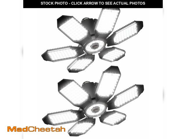 Lot 74-13565835 - Adiding LED Garage Light 2 Pack, Super Bright 20000Lm Basement Ceiling Lighting w/ 6+1 Deformable Pa...