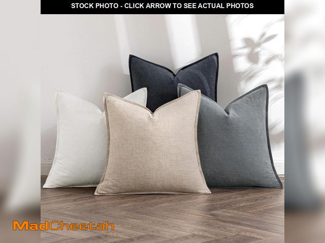 Lot 74-11553723 - MIULEE Neutral Cream/Gray Linen Pillow Covers Pack of 4 Decorative Nautral Solid Throw Pillow Covers...