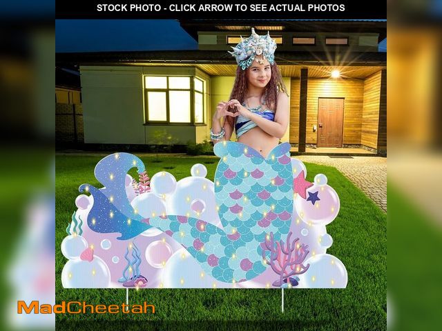 Lot 74-12679395 - Lineshading Mermaid Party Decoration Mermaid Tail LED Yard Sign Ocean Themed Party Lawn Decorations ...