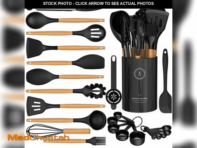 Lot 74-14213464 - Silicone Cooking Utensils Set - AVGPD Silicone Kitchen Utensils for Cooking Wooden Handles, 446ÃÂ°F...