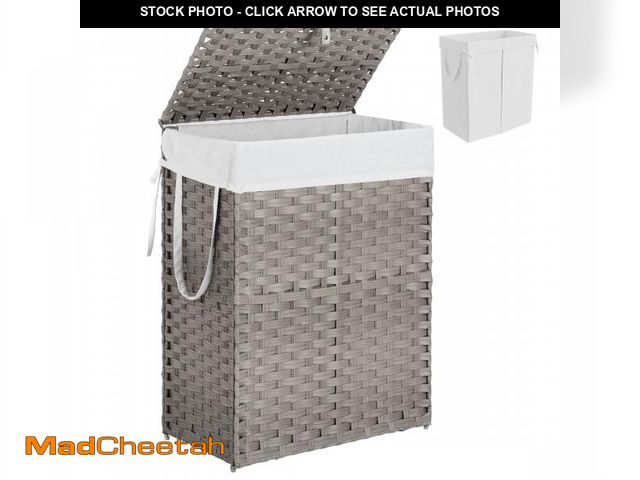 Lot 74-12420442 - edx Laundry Basket with Lid, 90 L Hand-Woven PP Rattan Laundry Basket with Handle, Foldable, Removab...