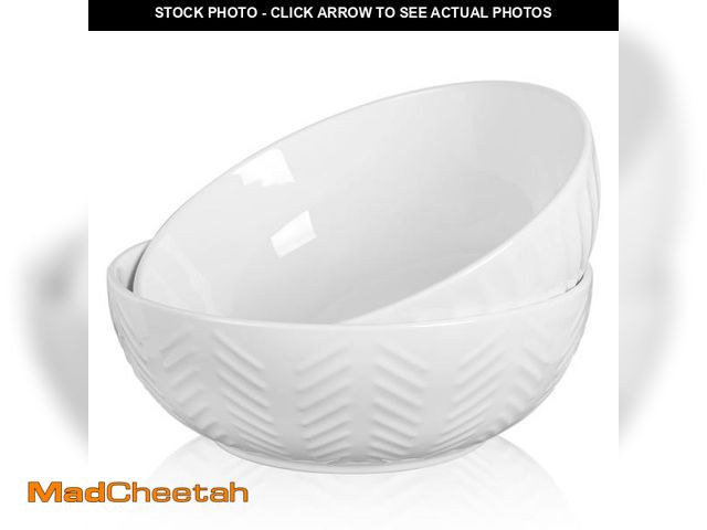 Lot 74-12436910 - HAPPY KIT Serving Bowls, 130 OZ(11") Extra Large Salad Bowls Set of 2, Porcelain White Mixing Bowls ...