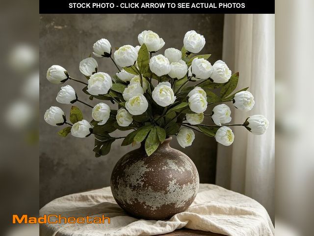 Lot 74-14265521 - Calyxir Peonies Artificial Flowers, 8 Pcs 27-Inch White Faux Silk Peony Flowers with Stems, 32 Bloom...