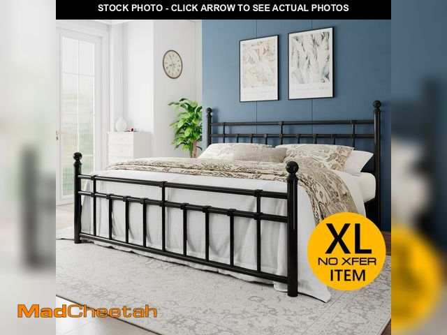 Lot 74-13790123 - Einhomn King Size Metal Platform Bed Frame with Victorian Iron-Art Tall Headboard and Footboard, Mat...