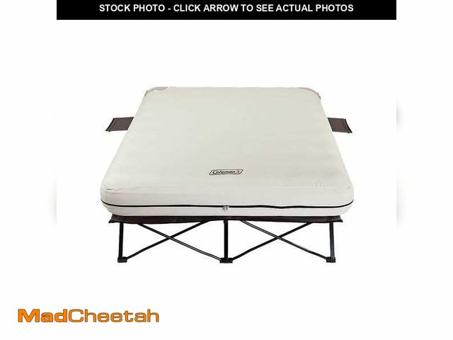 Lot 74-14344158 - Coleman Queen Camping Cot and Air Mattress Combo with Battery Pump and Side Tables - UNUSED
